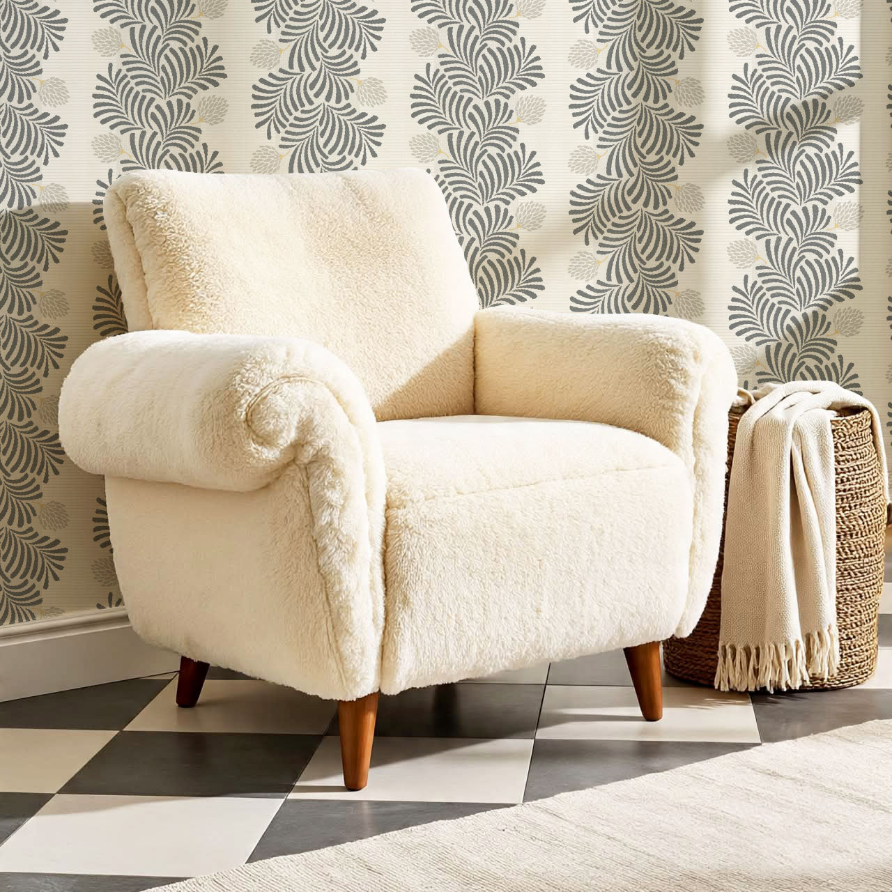 Mirabelle Japandi Botanical Stripes Slate Wallpaper