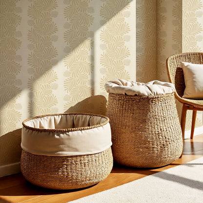 Mirabelle Japandi Botanical Stripes Yellow Wallpaper