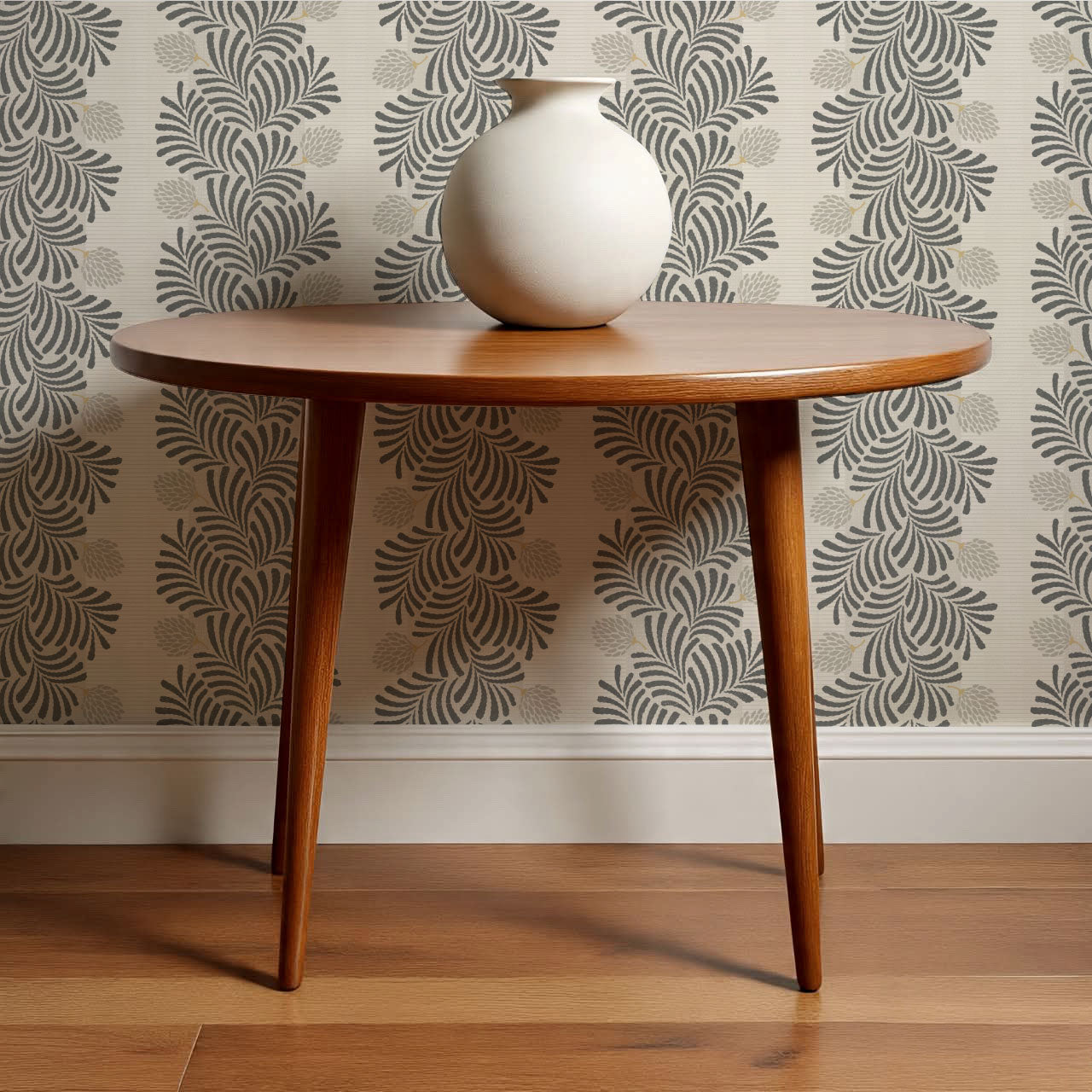 Mirabelle Japandi Botanical Stripes Slate Wallpaper