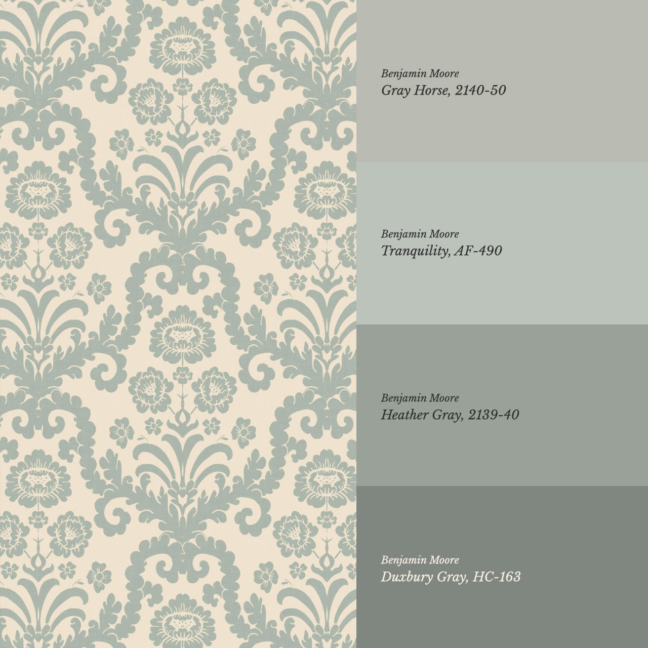 Molly Classic Damask Cream Sage Wallpaper