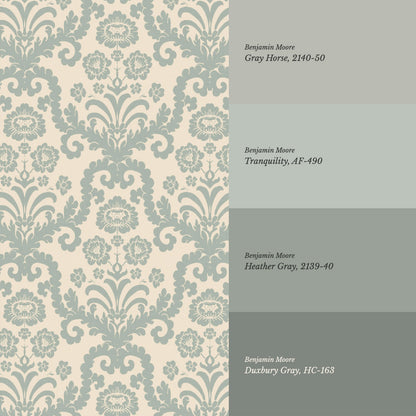 Molly Classic Damask Cream Sage Wallpaper