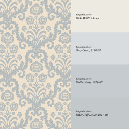Molly Classic Damask French Blue Wallpaper