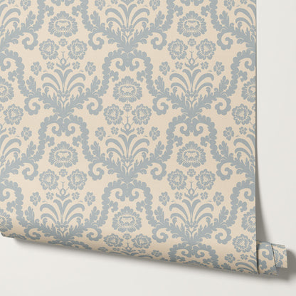 Molly Classic Damask French Blue Wallpaper