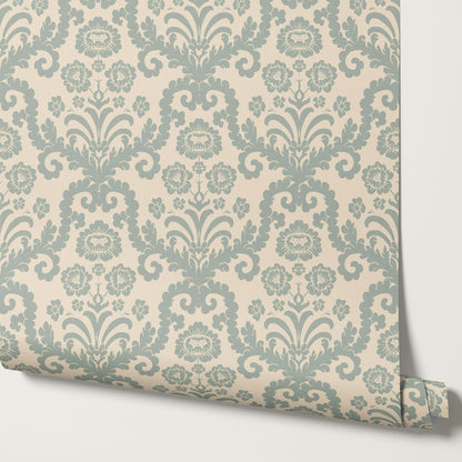 Molly Classic Damask Cream Sage Wallpaper