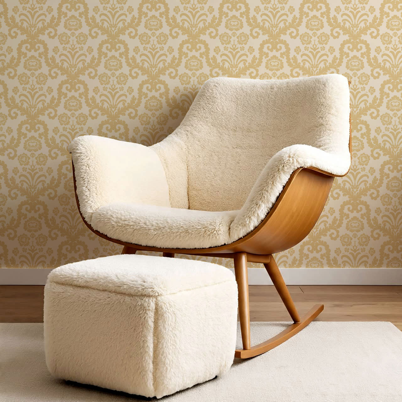 Molly Classic Damask Butter Gold Wallpaper
