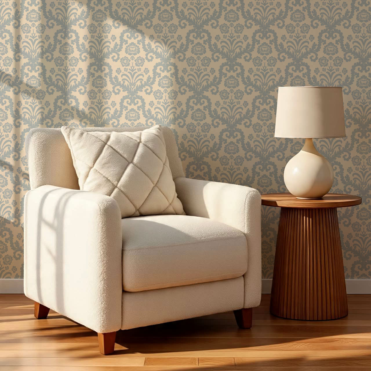 Molly Classic Damask French Blue Wallpaper