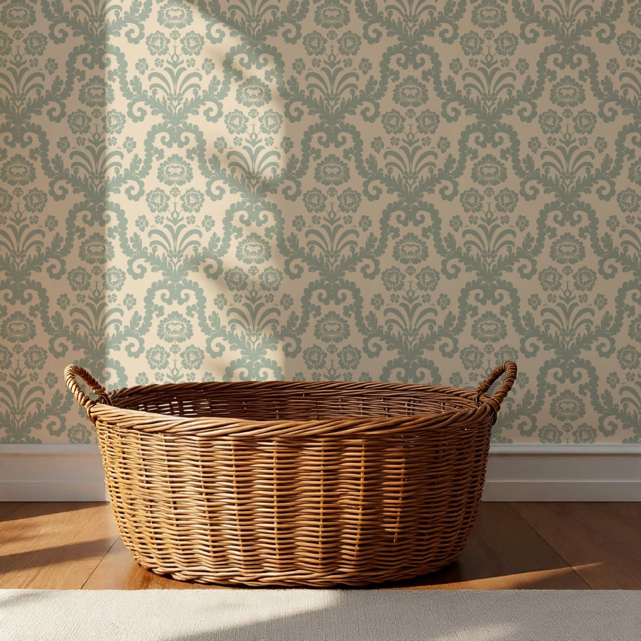 Molly Classic Damask Cream Sage Wallpaper