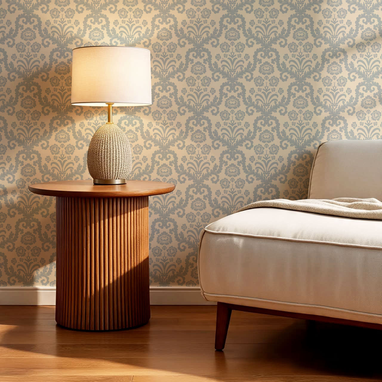 Molly Classic Damask French Blue Wallpaper