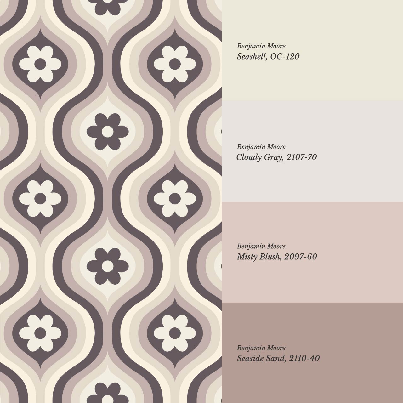 Monica Groovy Daisy Ogee Deep Plum Ivory Wallpaper