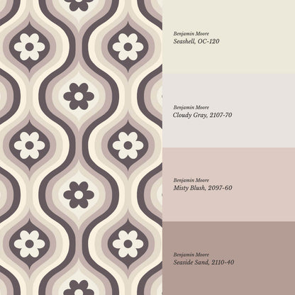 Monica Groovy Daisy Ogee Deep Plum Ivory Wallpaper
