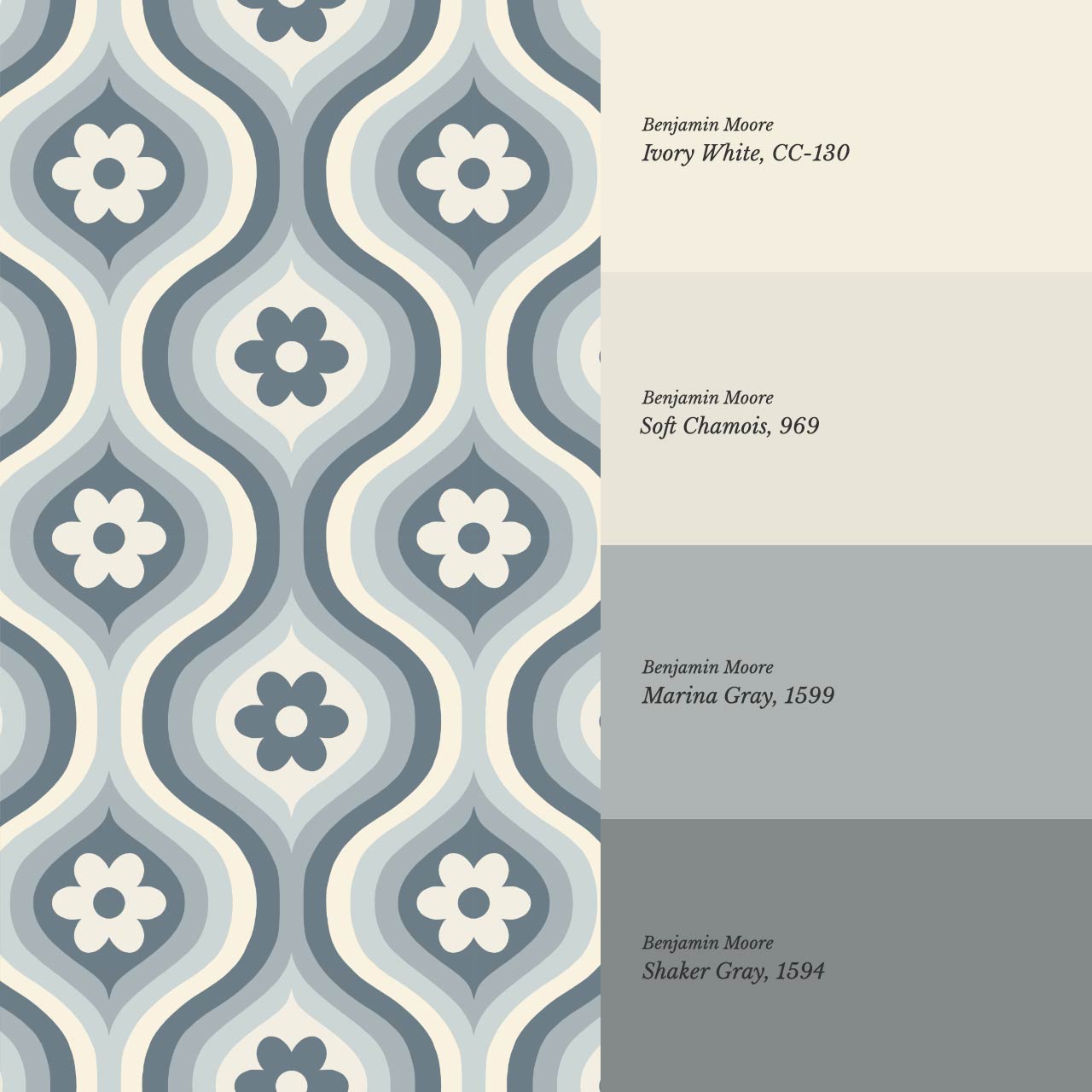 Monica Groovy Daisy Ogee Slate Ivory Wallpaper