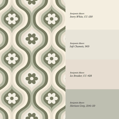 Monica Groovy Daisy Ogee Sage Ivory Wallpaper
