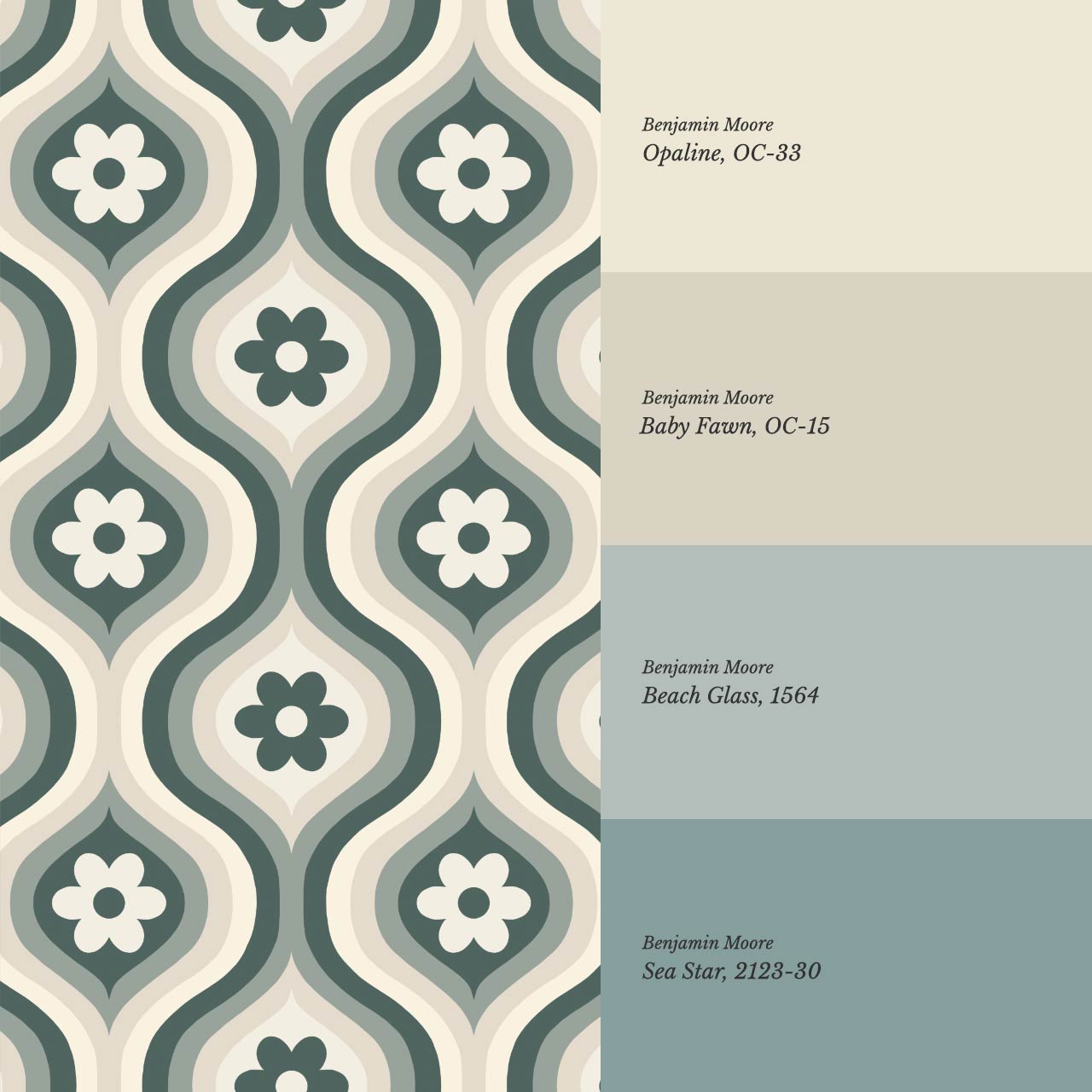 Monica Groovy Daisy Ogee Deep Sea Glass Ivory Wallpaper