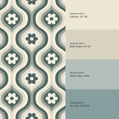 Monica Groovy Daisy Ogee Deep Sea Glass Ivory Wallpaper