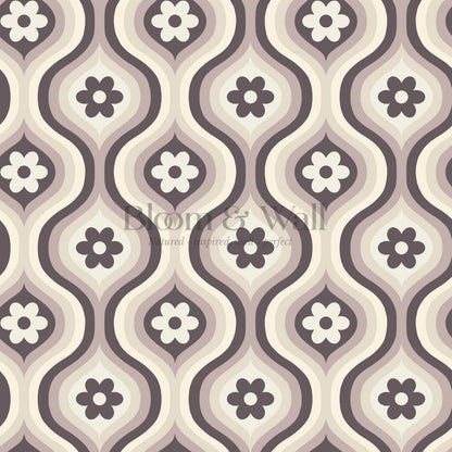 Monica Groovy Daisy Ogee Deep Plum Ivory Wallpaper