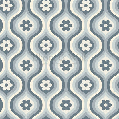 Monica Groovy Daisy Ogee Slate Ivory Wallpaper