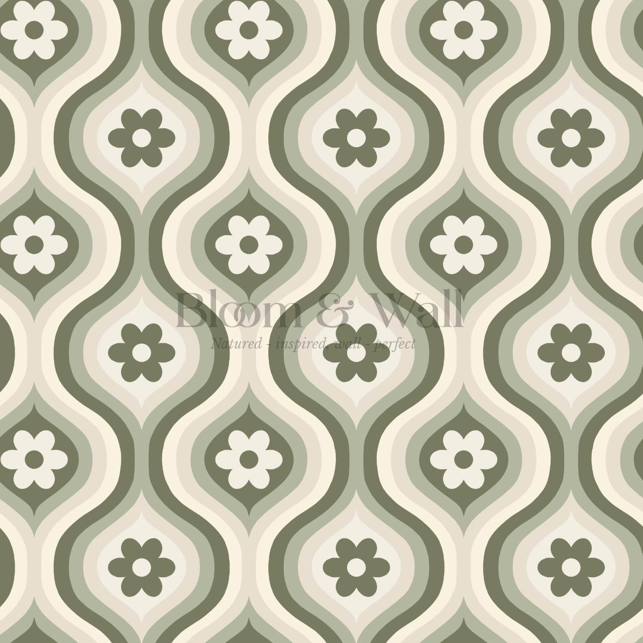 Monica Groovy Daisy Ogee Sage Ivory Wallpaper