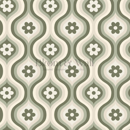 Monica Groovy Daisy Ogee Sage Ivory Wallpaper