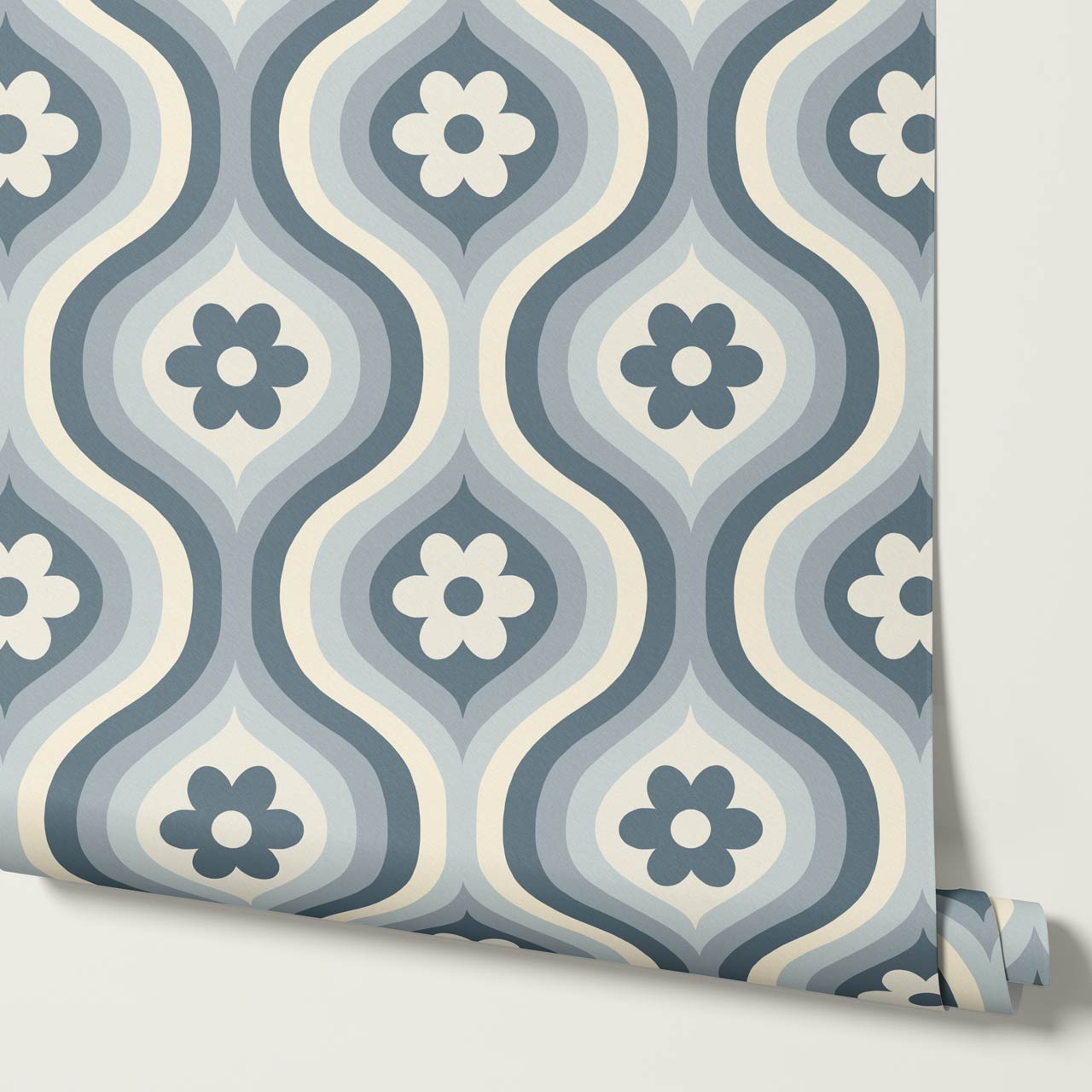 Monica Groovy Daisy Ogee Slate Ivory Wallpaper