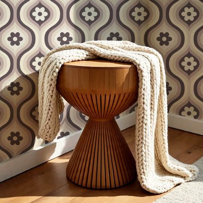 Monica Groovy Daisy Ogee Deep Plum Ivory Wallpaper