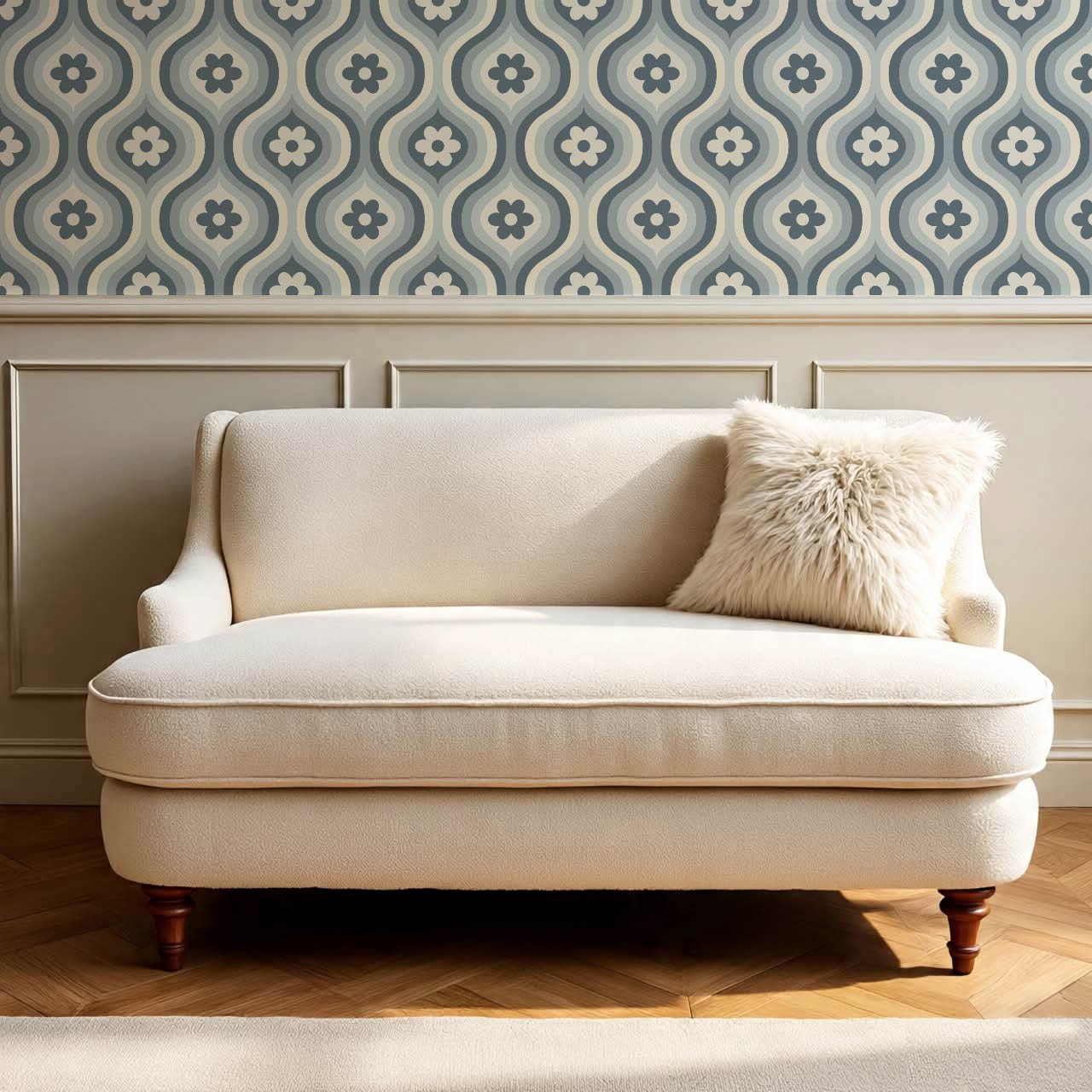 Monica Groovy Daisy Ogee Slate Ivory Wallpaper