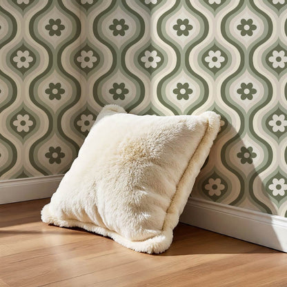 Monica Groovy Daisy Ogee Sage Ivory Wallpaper