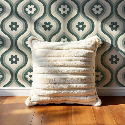 Monica Groovy Daisy Ogee Deep Sea Glass Ivory Wallpaper
