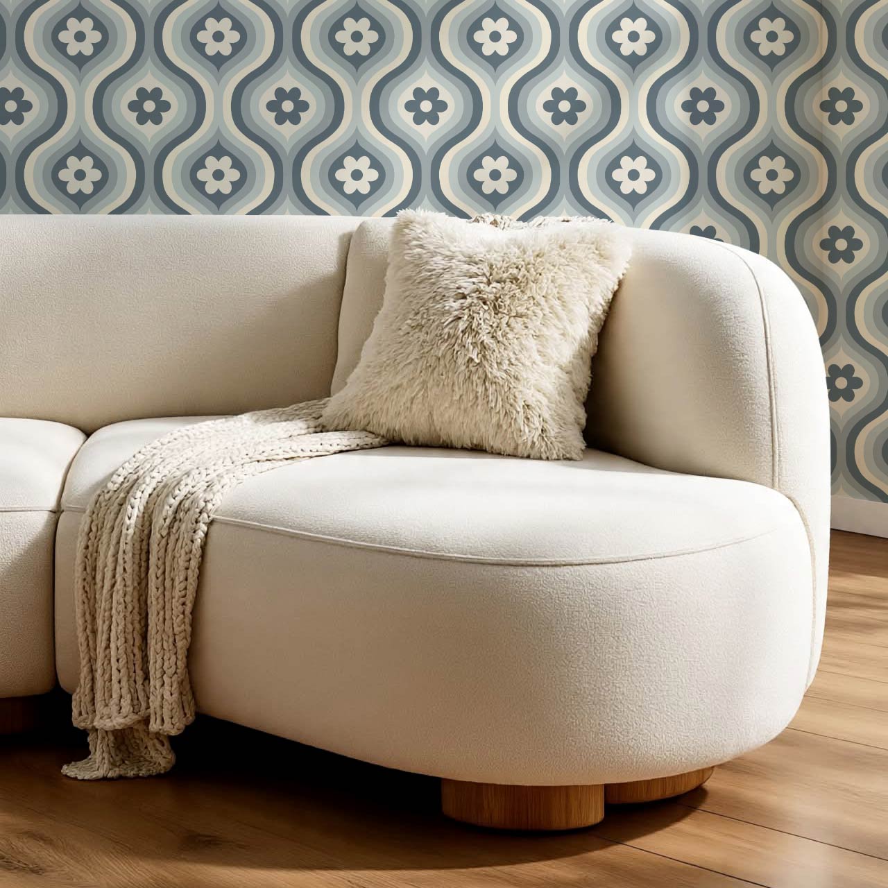 Monica Groovy Daisy Ogee Slate Ivory Wallpaper