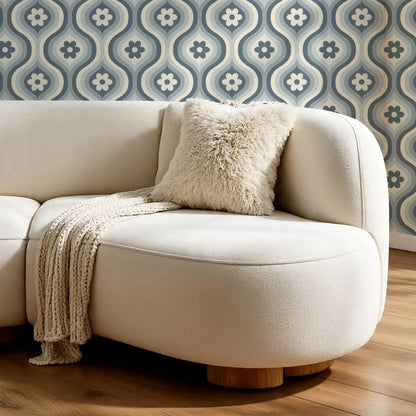 Monica Groovy Daisy Ogee Slate Ivory Wallpaper