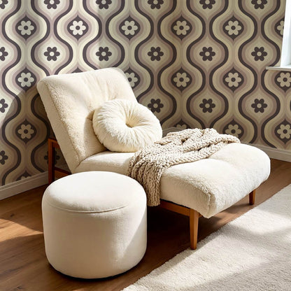 Monica Groovy Daisy Ogee Deep Plum Ivory Wallpaper