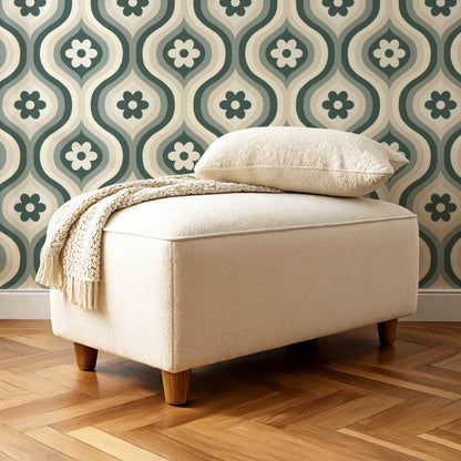Monica Groovy Daisy Ogee Deep Sea Glass Ivory Wallpaper