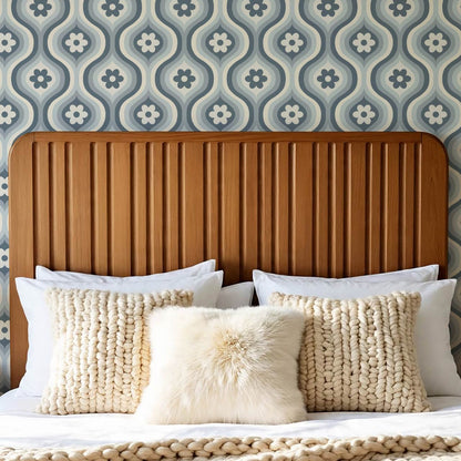 Monica Groovy Daisy Ogee Slate Ivory Wallpaper