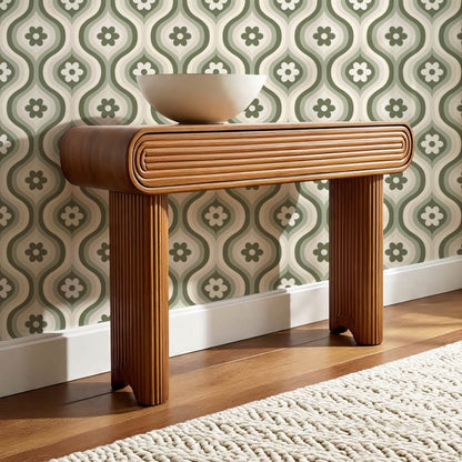 Monica Groovy Daisy Ogee Sage Ivory Wallpaper