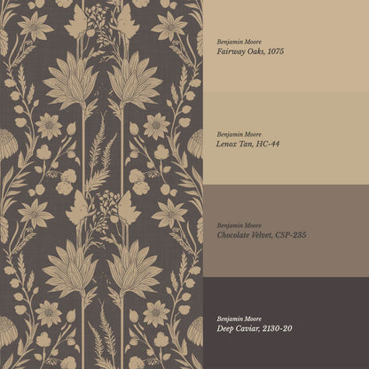 Moretta Wild Garden Charcoal Tan Wallpaper
