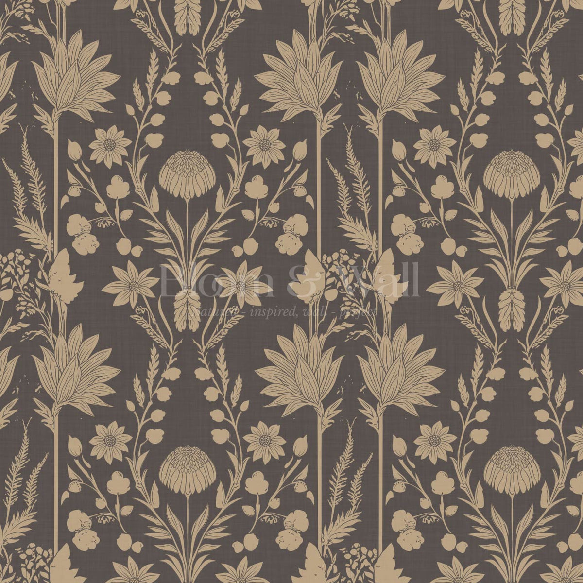 Moretta Wild Garden Charcoal Tan Wallpaper