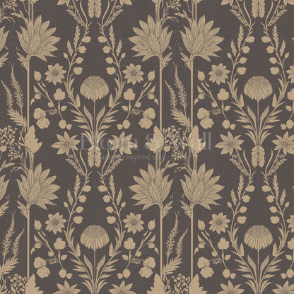 Moretta Wild Garden Charcoal Tan Wallpaper