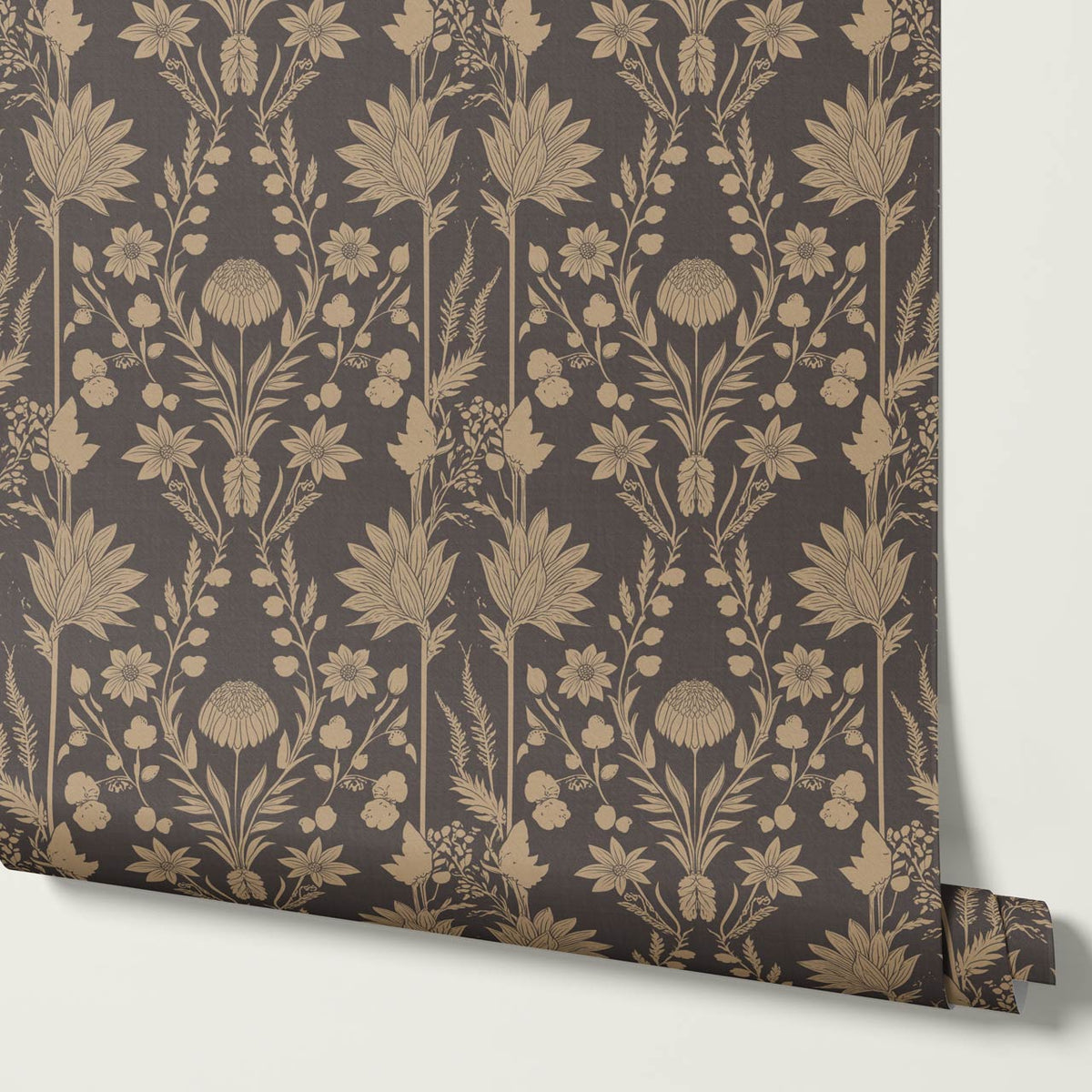 Moretta Wild Garden Charcoal Tan Wallpaper