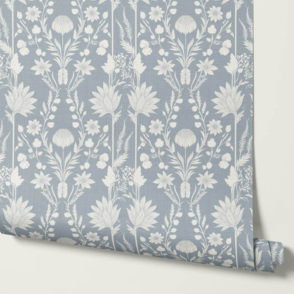 Moretta Wild Garden Dusty Blue Wallpaper