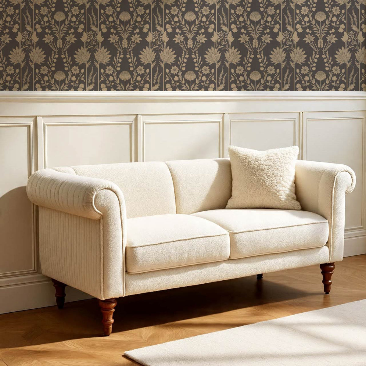 Moretta Wild Garden Charcoal Tan Wallpaper