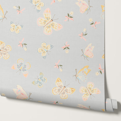 Myla Midsummer Butterflies Silver Sage Wallpaper