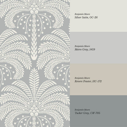 Nadia Large Retro Palms Pale Blue Wallpaper