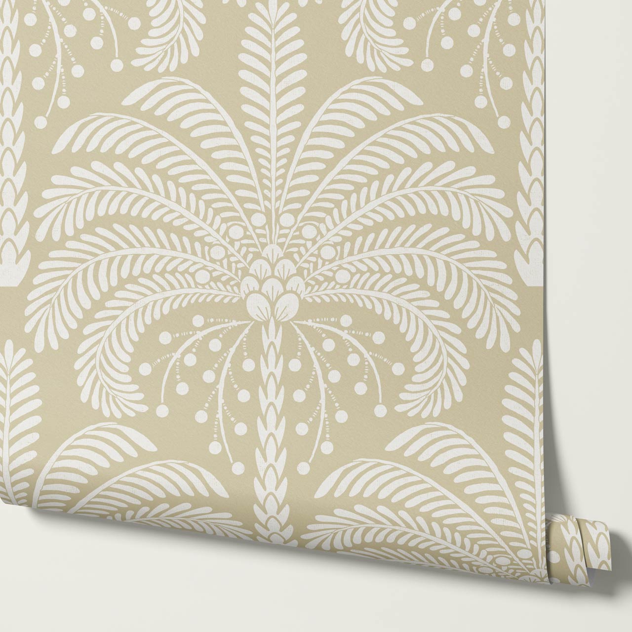 Nadia Large Retro Palms Almond Wallpaper