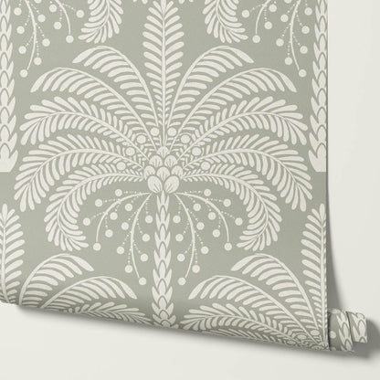 Nadia Large Retro Palms Sage Wallpaper