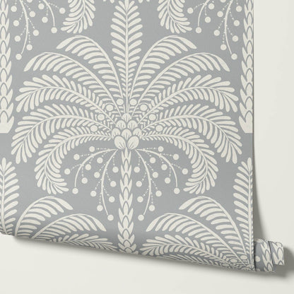 Nadia Large Retro Palms Pale Blue Wallpaper