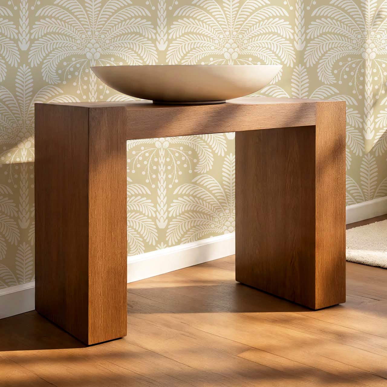 Nadia Large Retro Palms Almond Wallpaper