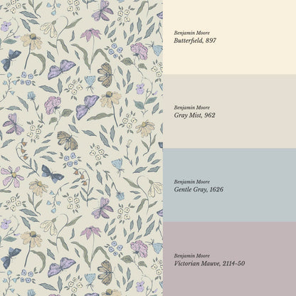 Nahia Butterfly Garden Ivory Plum Wallpaper