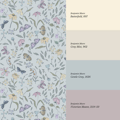 Nahia Butterfly Garden French Blue Plum Wallpaper