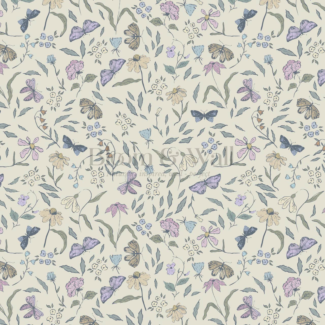 Nahia Butterfly Garden Ivory Plum Wallpaper