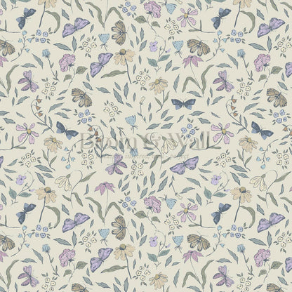 Nahia Butterfly Garden Ivory Plum Wallpaper