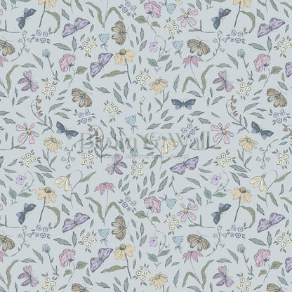 Nahia Butterfly Garden French Blue Plum Wallpaper